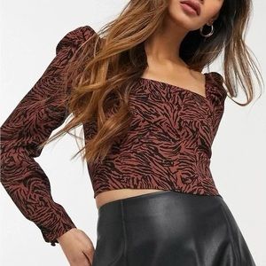 & Other Stories Zebra Print Puff Sleeve Crop Top